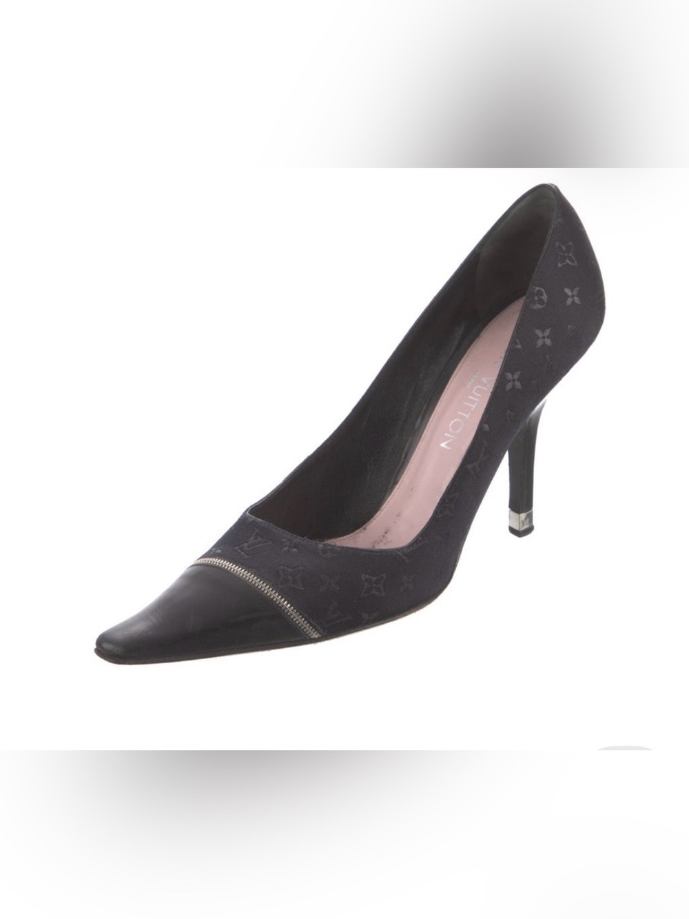 Louis Vuitton Black Monogram Pointed Toe Heel with Zipper Trim
